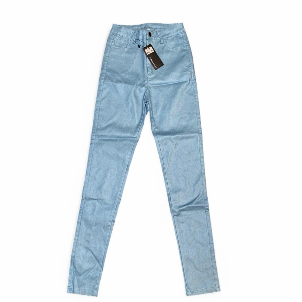 Women's Light Blue and sparkly leather pants